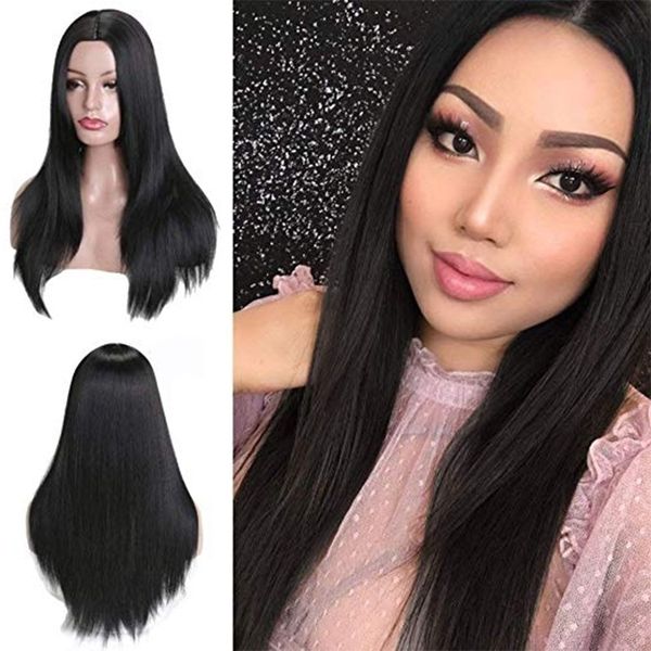 

hair women's long straight chemical fiber head cover, Black