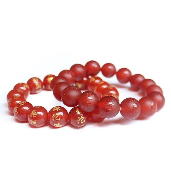 

beaded, strands natural red agate engraved namo amitabha string beads reiki bracelet 10mm 12mm 14mm buddhist chanting scriptures jewelry, Black