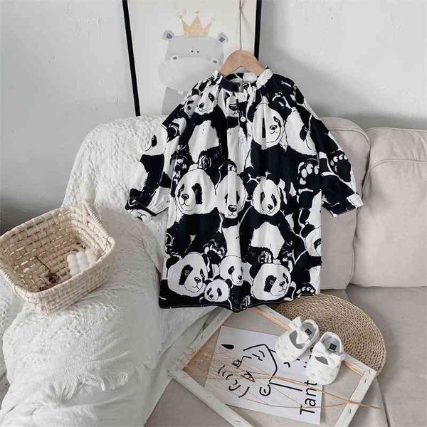 Frühling Ankunft Mädchen Langarm Panda Kleid Kinder Baumwolle Kleider Koreanische Baby Kleidung 210528