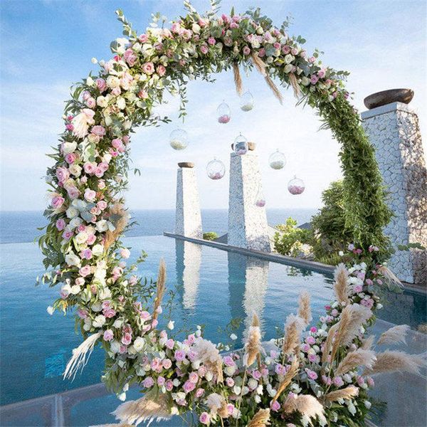 

party decoration iron wedding arch props background double circle flower outdoor lawn door rack birthday