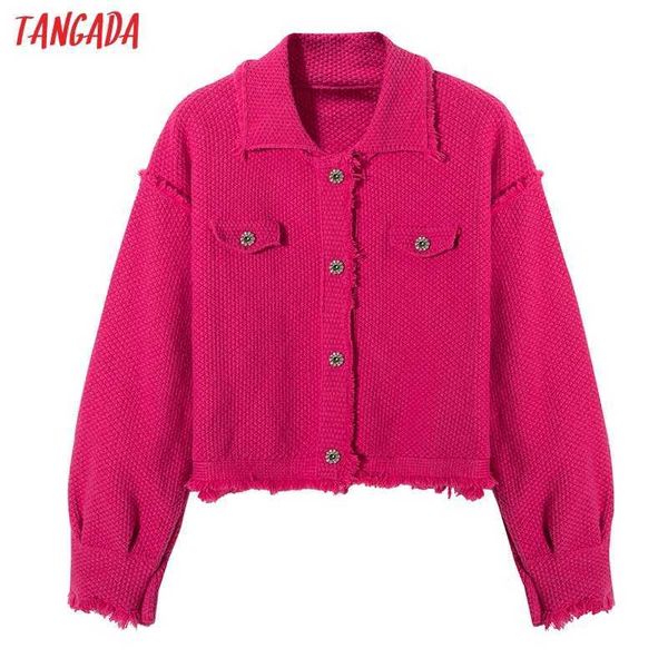 

tangada women elegant pink cardigan beading buttons tassel vintage jumper lady fashion knitted cardigan coat 4h05 210609, White
