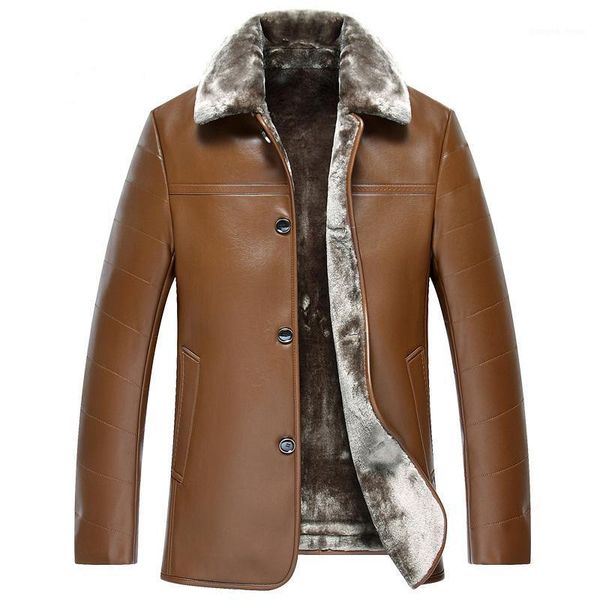 

men's fur & faux leather jacket 2021 pu male warm thick artificial wool liner jaqueta couro masculino plus size m-3xl hj558, Black