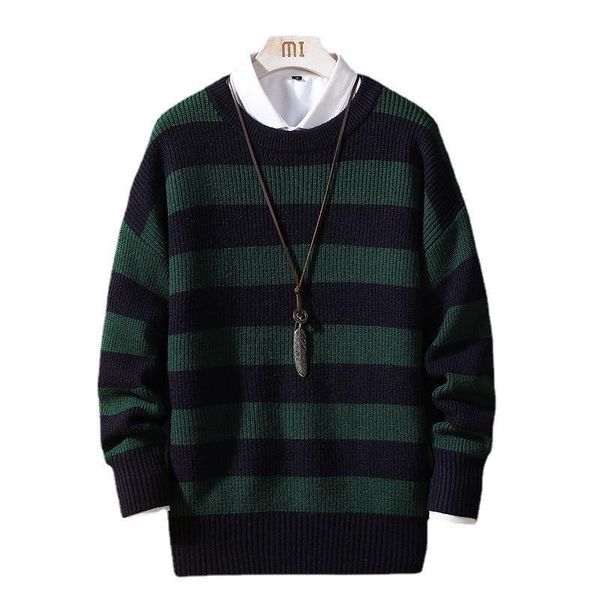 

men's sweaters 2021 round neck pullover striped sweater autumn and winter simple fashion loose trend mens all-match, White;black