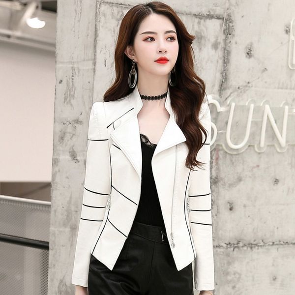 

short paragraph from new in spring and autumn women thin body wild fashion leather jacket pu 2e9n, Black