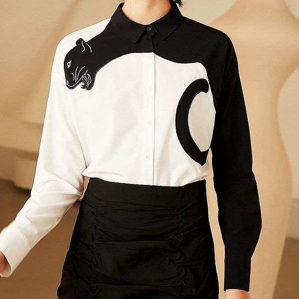 

fashion designer black and white blouse women clothing chic embroidery ladies office workwear high-grade shirts women sl042