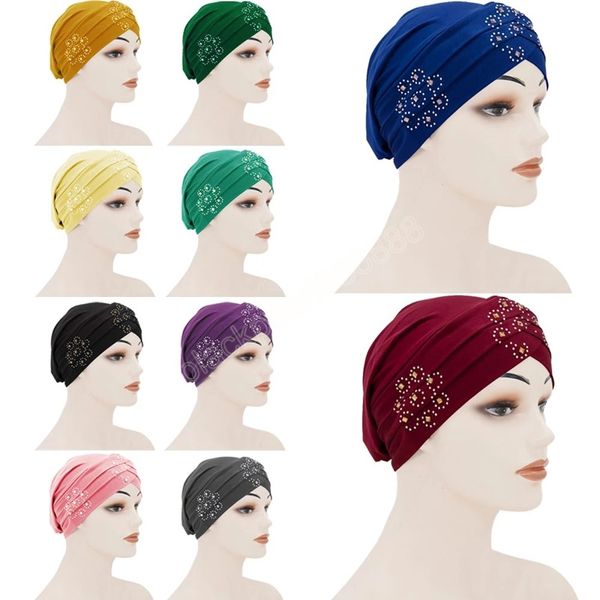 

fashion muslim women turban hat inner cap elastic hijab bonnet rhinestone hair care headscarf head wraps hats hair accessories, Blue;gray