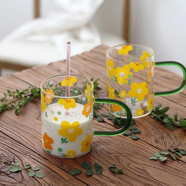 

wine glasses yellow color glass mug cup heat-resistant milk juice water with handle beer coffee whiskey tea mugs