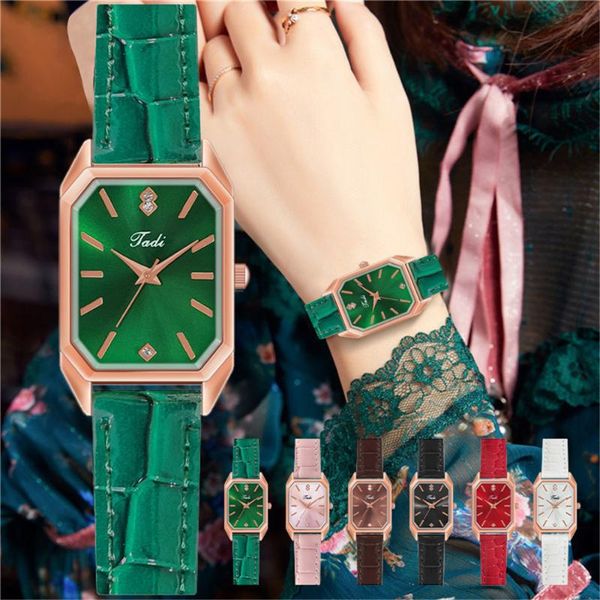 

wristwatches women watches rectangle simple dial luxury leather fashion female ladies quartz clock, Slivery;brown