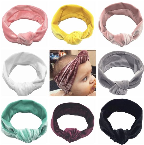 Fasce per capelli Velluto dorato Larga fascia per capelli con nodo turbante Solido Copricapo per neonati Accessori per capelli per bambina 11 colori 120 pezzi DW4970