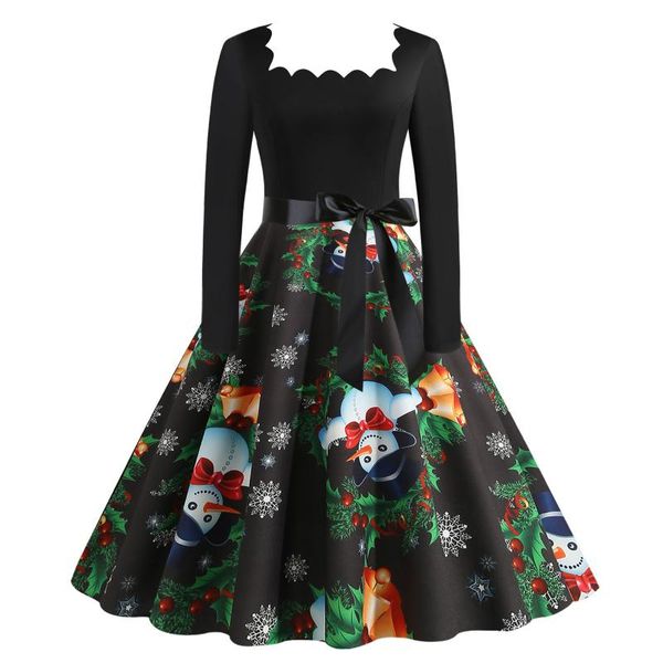 

casual dresses big swing christmas dress women elegant vintage long sleeve xmas party housewife evening prom rockabilly vestidos, Black;gray