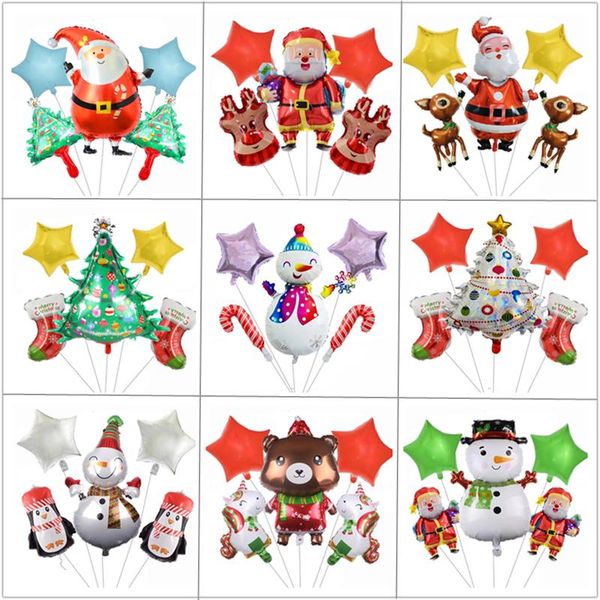 

party decoration 5pcs happy christmas aluminum film balloon combination set tree snowman old man fawn shaped balon