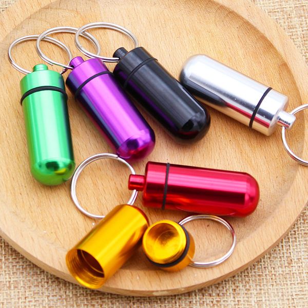 

new s portable waterproof mini aluminum keychain pill box bottle case holder, Silver