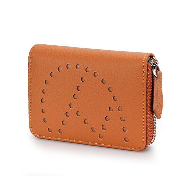 

card holders multi-functional versatile bag holder small genuine leather wallet women's short zipper fashion hollow coin, Brown;gray