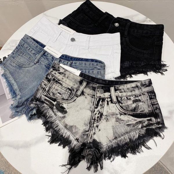 

women's jeans fabpop 2021 summer design high street ripped tassel super short women denim shorts vintage gb713, Blue