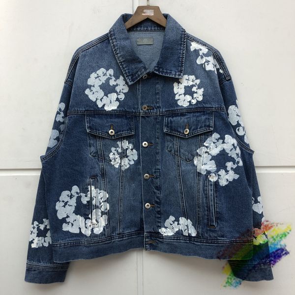 

2021 new ss flower printing slim denim men women high-quality streetwear cowboy men's jean jacket 7hl2, Black;brown