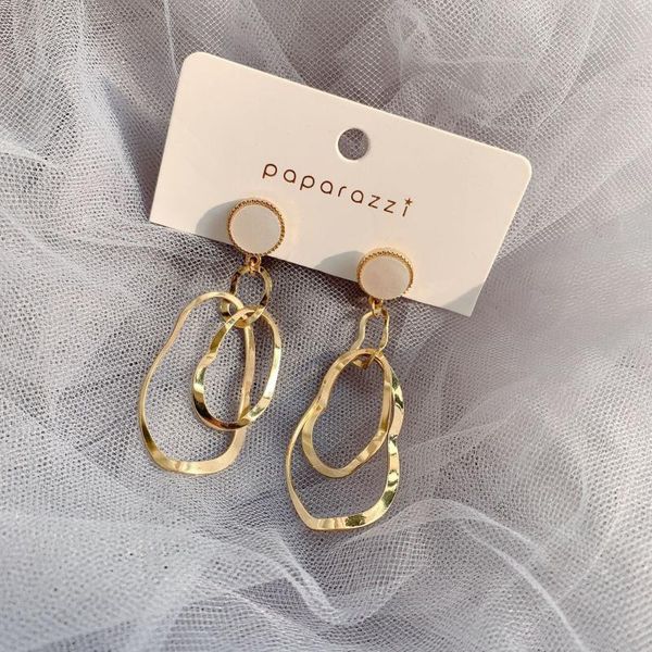 

stud s925 trend retro simple geometric earrings fashion irregular female port style tassel tide, Golden;silver