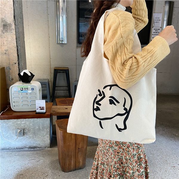 

01232 japan korea leisure bag vest female large-capacity illustration ins single and simple portrait shoulder shopping south nulir