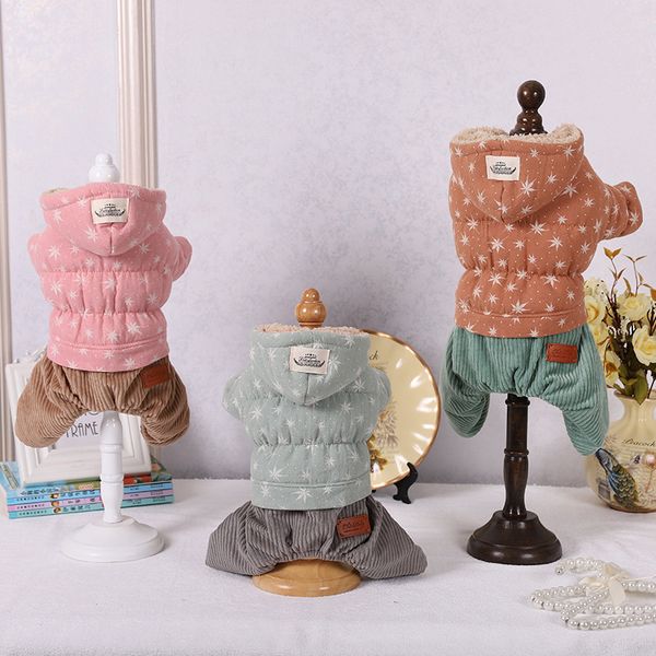 

autumn and winter pet dog cloth cute thickened four legged small cotton teddy bear