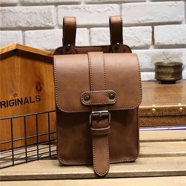

waist bags men pu leather fanny pack coffee wallet belt male cigarette case for phone drop