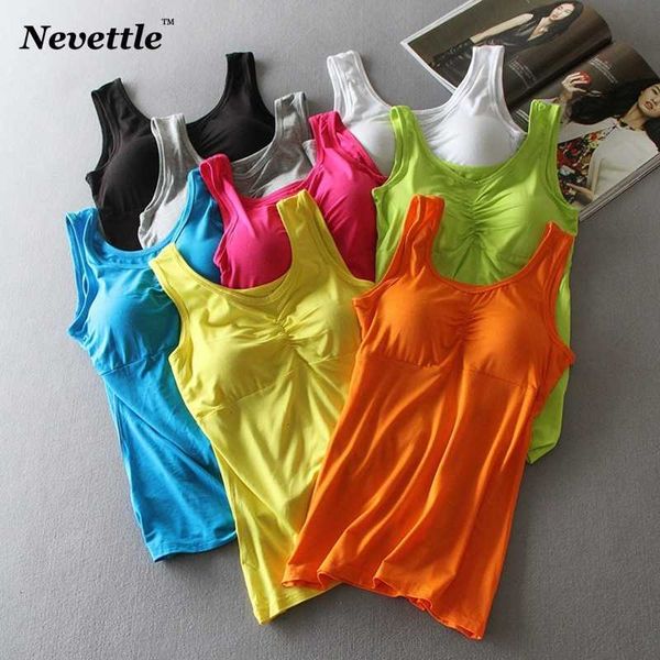 

women's tanks & camis nevettle women cotton chest padded tank sleeveless candy color summer t shirt casual zl24, White