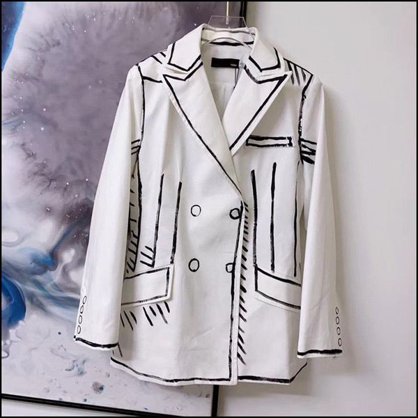 

women's suits & blazers fashion unique design high street graffiti blazer washed denim fabric quality slim fall fitness jacket, White;black
