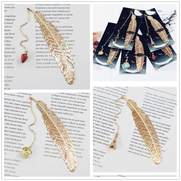 

bookmark 9 styles vintage gold colors gift stationery school office supplies christmas present metal feather pendant