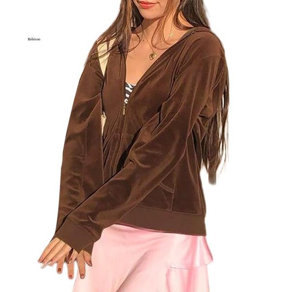 

women's jackets women hoodie long sleeve solid zip slim sweatshirt autumn winter girl harajuku casual velvet jacket outerwear trendy, Black;brown