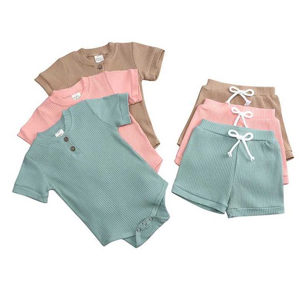 

jumpsuits born baby boy girl jumpsuit clothes set infant short sleeve jumpsuit+lacing pants 2pcs outfits suit toddler kids roupas, Blue