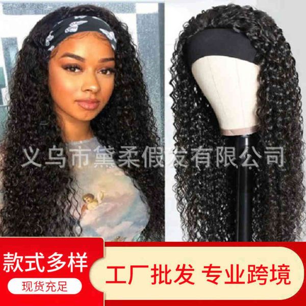 

wig fashion women's belt heat pipe long curly hair scarf wig, Black