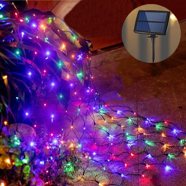 

decorative 104led lights solar string light garland holiday lighting for garden outdoor waterproof net lamps with remote control