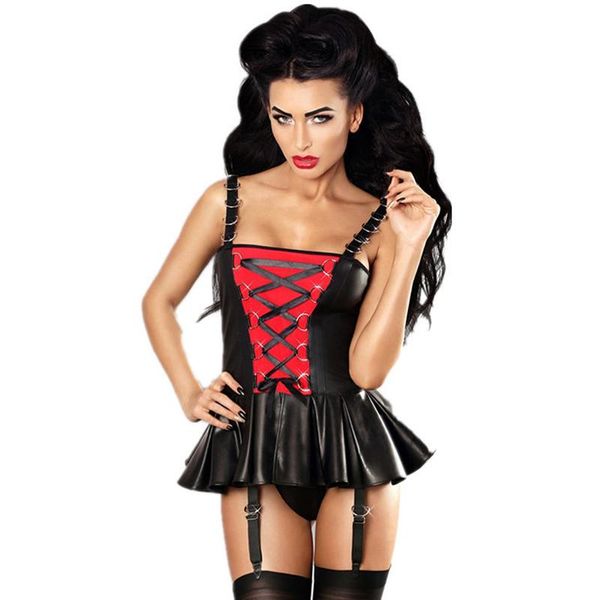 

gothic lace pole teddy dance dress catsuit up corset punk babydoll nightclub lingerie women strap clubwear rrrkb, Black