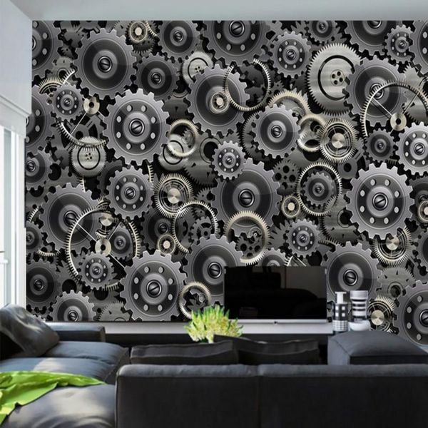 

wallpapers drop wallpaper 3d silver gear technology background wall living room restaurant decoration mural