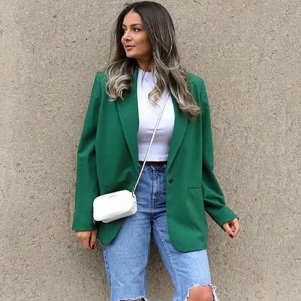 

women's suits & blazers puwd vintage women green jackets 2021 summer fashion ladies elegant slender streetwear girls chic sweet, White;black