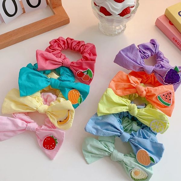 

rubber bow embroidery fruit hair bands for women girls candy color scrunchies hair ties ponytail holder headband hair, Golden;silver