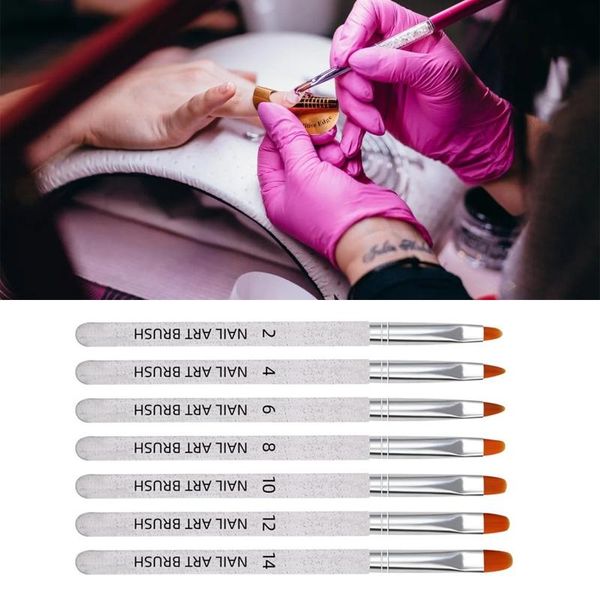 

nail brushes 7pcs/set manicure uv gel brush nails polish design french tips see-through acrylic art builder pen tools, Yellow