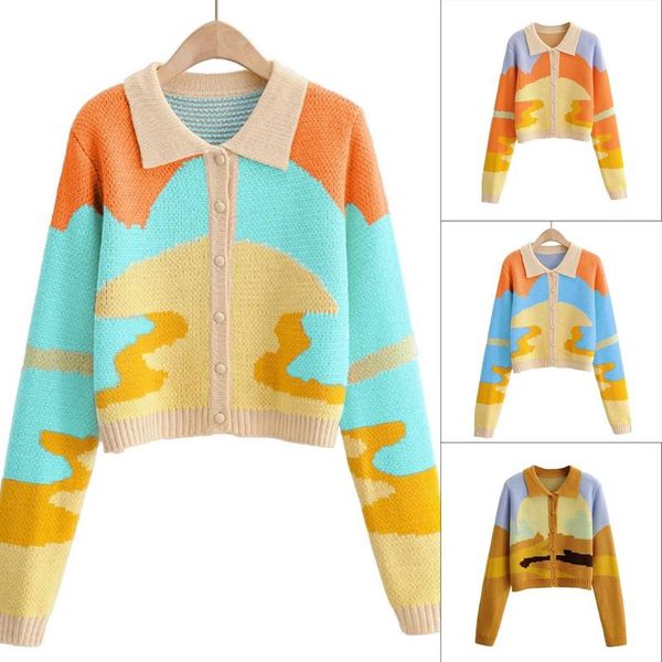 

women's knits & tees knitted long-sleeved cardigan sweater casual loose single-breasted garland blouse, White