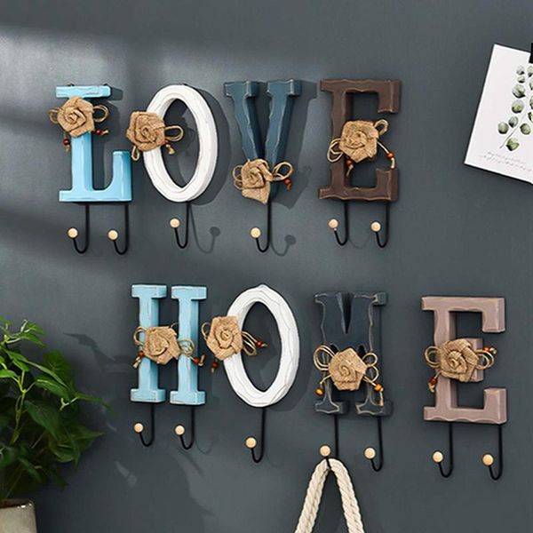 

hooks & rails home/love letter wooden hanger for coat hat towel handbag key holder home bar restaurant pastoral style wall decoration
