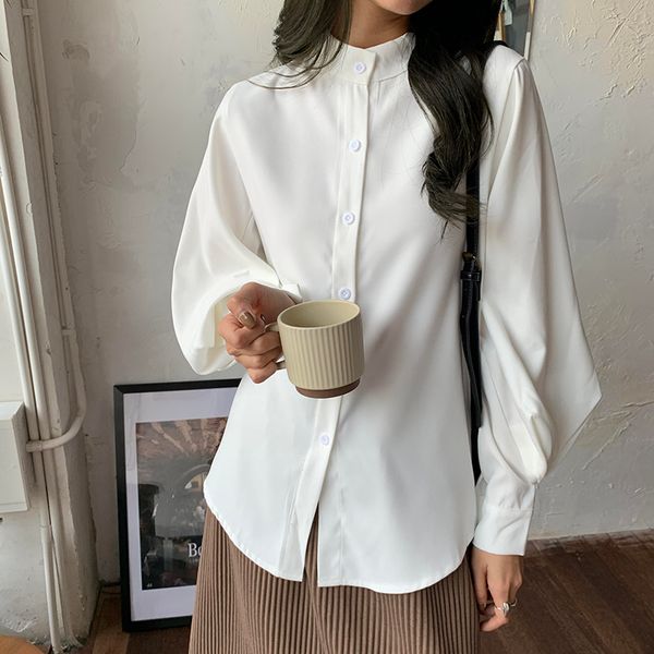 

loose stylish new brief lapel students chic oversize 2021 large size sweet slim gentle all match office lady shirts mh7y, White