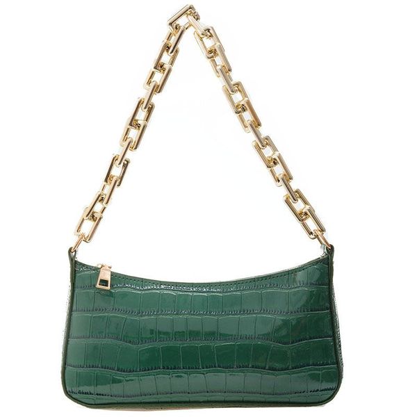 

evening bags female green orange shoulder with gold chain leather small purses and handbags french baguette bag for women 2021 trend