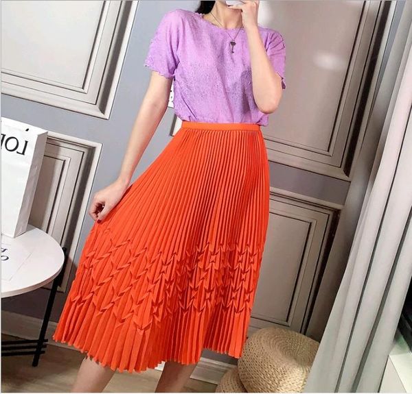 

skirts selling miyake fashion fold pure color pleated skirt in stock, Black