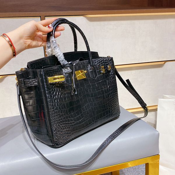 

high-quality genuine leather ladies luxury designer platinum bags 2021 crocodile pattern layer cowhide handbag fashion single shoulder messe
