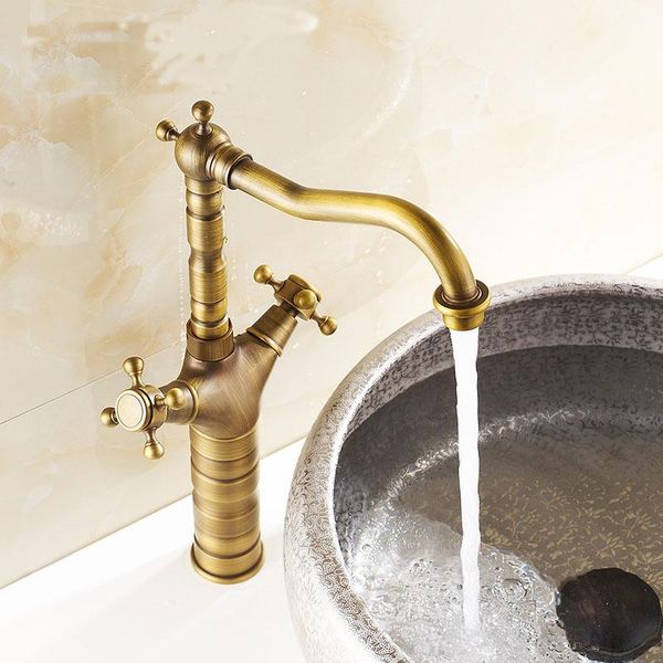 

bathroom sink faucets antique copper brass rotated basin faucet mixer water tap, retro short or long wash and cold
