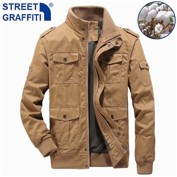 

men winter casual warm thick fleece bomber jacket s military cotton s autumn cargo windbreaker coat 211110, Black;brown