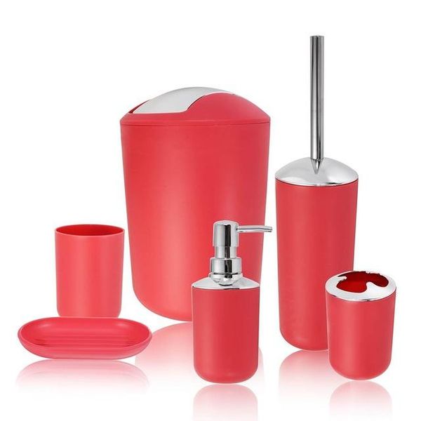 

6 pcs trash can toilet brush lotion bottle soap box toothbrush cup mouth cup bathroom accessories set