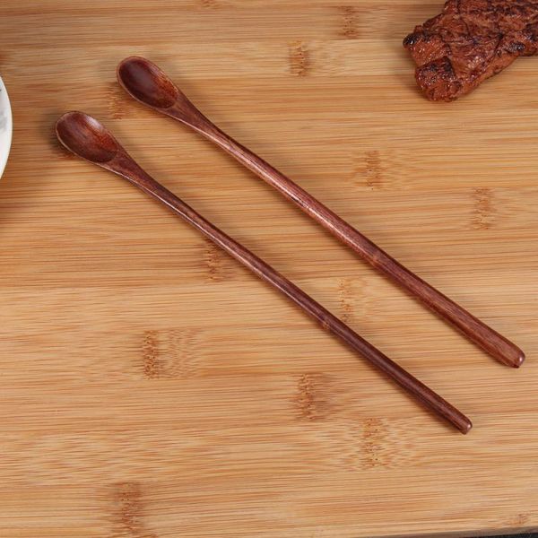 

spoons 2pcs long handle coffee spoon japanese style stirring wooden retro honey nanmu small