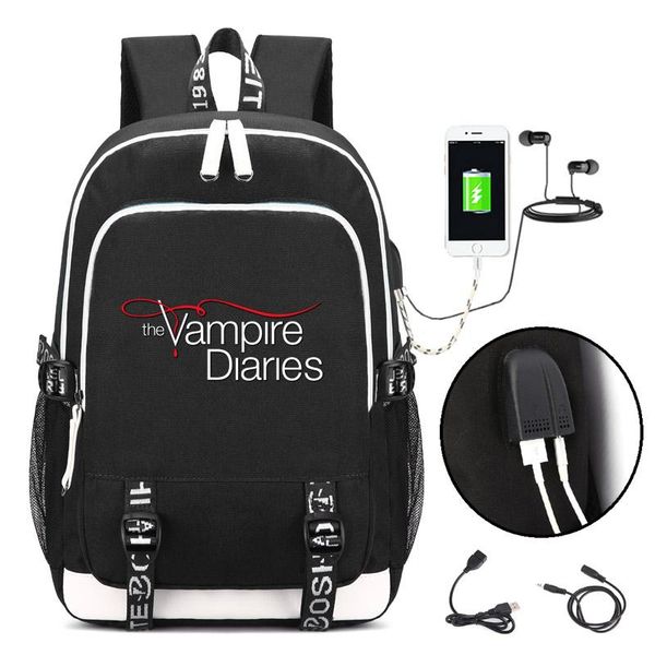 

backpack the vampire diaries fans usb luminous bag w/ fashion port/lock /headphone travel school students