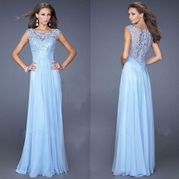 

bridesmaid dresses party evening slim light blue lace with chiffon ba zipper, White;black
