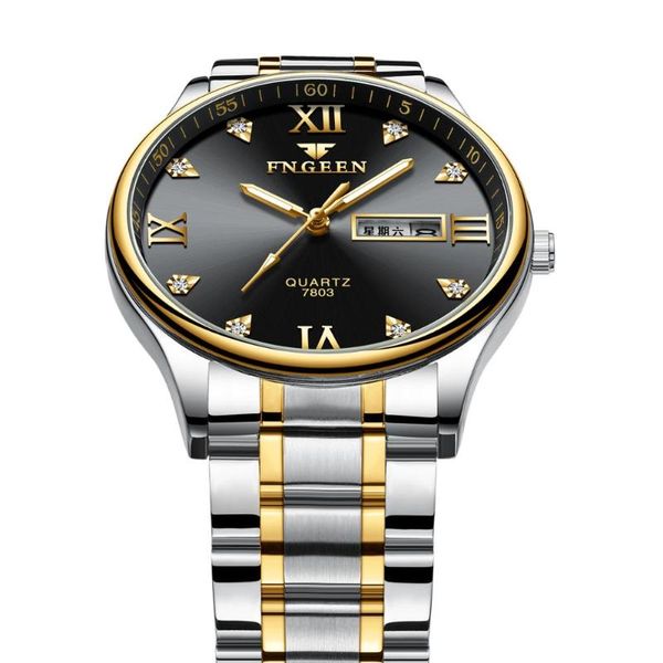 

wristwatches watch steel band fashion business multi-functional men's double calendar quartz leisure non-mechanical, Slivery;brown