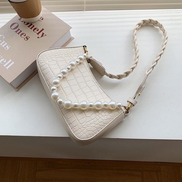 

evening bags stone pattern pearl design pu leather shoulder underarm crossbody bag for women 2021 summer weave belt handbags and purses