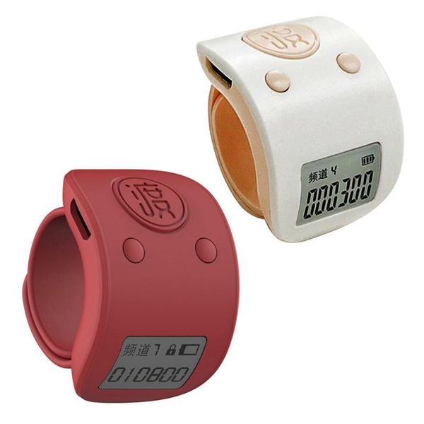 

smart wristbands 2x mini digital lcd electronic finger ring hand tally counter 6 digit rechargeable counters clicker-red & white